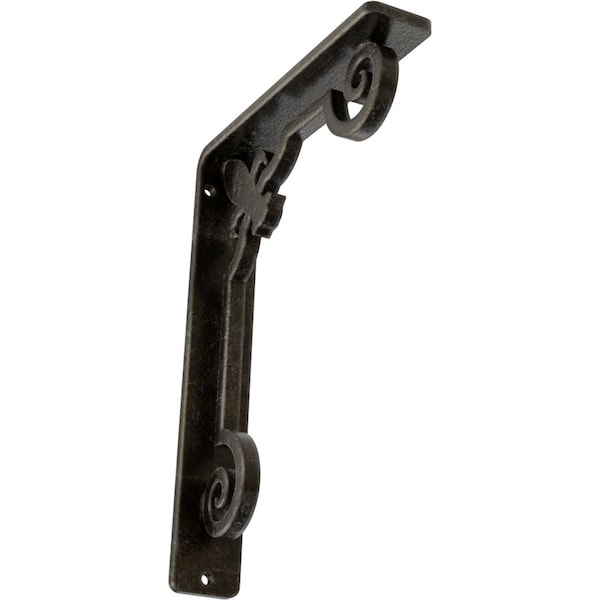Ekena Millwork Fleur De Lis Wrought Iron Bracket, (Single center brace), Antiqued Warm Silv 1 1/2"W x 5 1/2"D x 8"H BKTM01X05X08SFLAWS - main